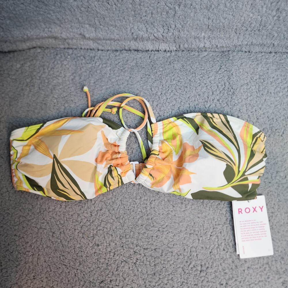 Roxy Printed Beach Classics Triangle Tropical Swim Surf Bikini Top Adjust L NEW